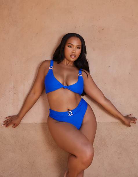 Moda Minx Curve x Bernadette Afia - Amour - Trekantsbikinitop med knudedetalje i koboltblå - view 1