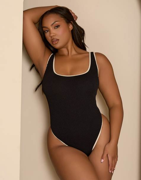 Moda Minx Curve x Bernadette Afia - Badpak met contrasterende biezen in zwart - view 1