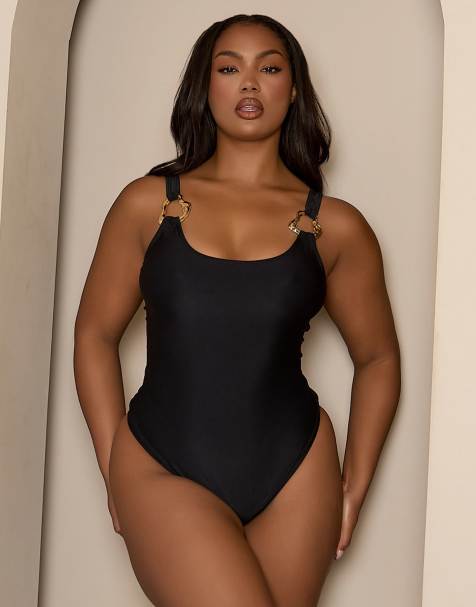 Moda Minx Curve x Bernadette Afia - Badpak met gouden hardware-detail in zwart - view 1