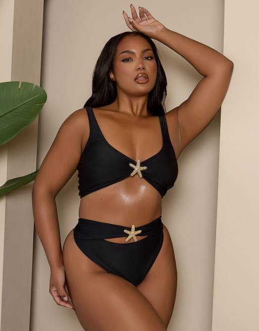 Moda Minx Curve x Bernadette Afia - Bikinibroekje met zeester in zwart, 4 van 4