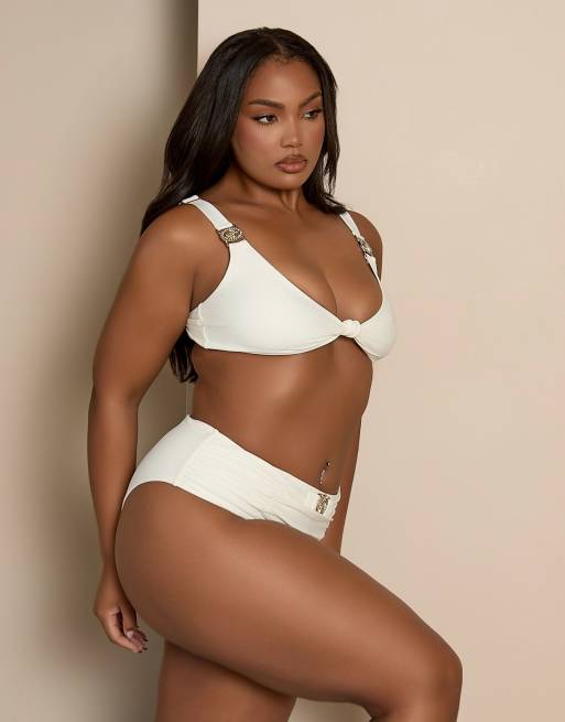 Moda Minx Curve x Bernadette Afia knot front bikini top with gem detail in cream, 3 of 4