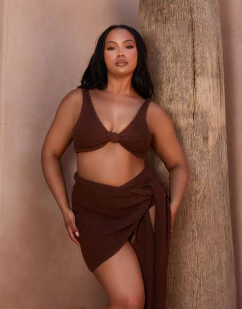 Moda Minx Curve x Bernadette Afia - Sarong med rynker i kaffebrun - view 1