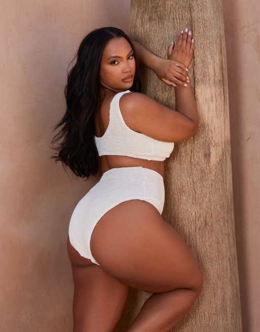 Moda Minx Curve X Bernadette Afia scrunch high waist bikini bottom in coconut ASOS