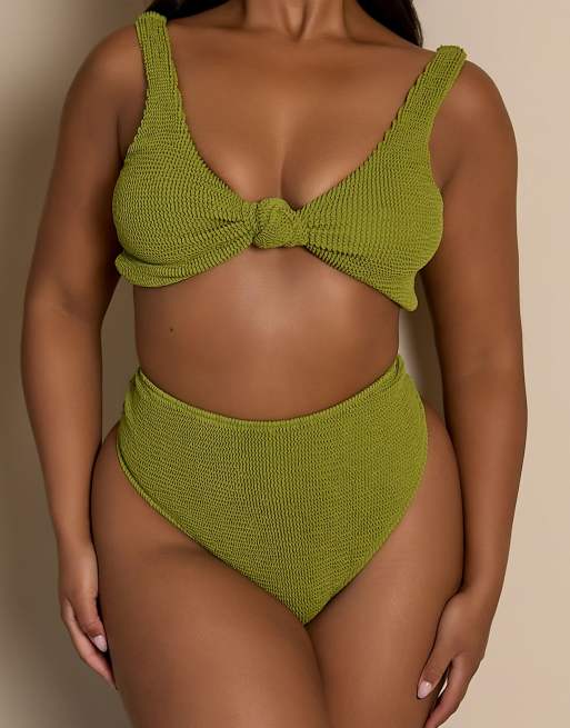Moda Minx Curve X Bernadette Afia scrunch high waist bikini bottoms in khaki green
