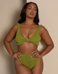 [Moda Minx] Moda Minx Curve x Bernadette Afia scrunch knot front bikini top in khaki-Green 18 Green
