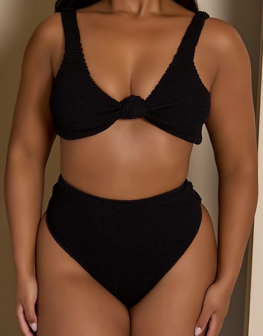 Moda Minx Curve x Bernadette Afia – Svart, skrynklad bikiniunderdel med hög midja, 2 av 4