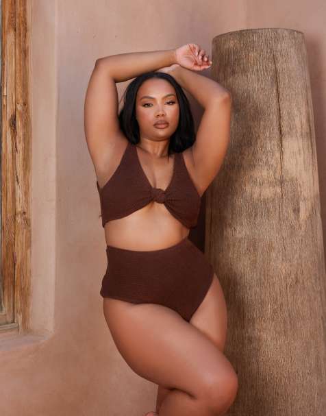 Moda Minx Curve x Bernadette Afia - Top noué effet froissé - Café - view 1
