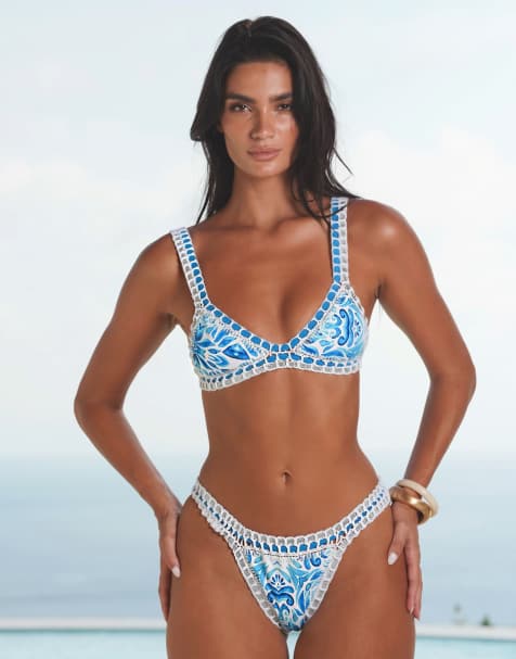 Moda Minx Harmonia mykonos crochet triangle top in blue - view 1