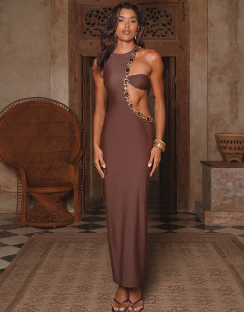 Moda Minx Manama maxi dress in coffee - view 1