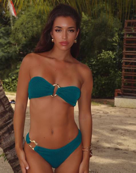 Moda Minx Mangole scrunch bandeau bikini top in forest green - view 1
