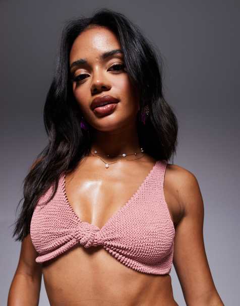 Moda Minx scrunch knot front bikini top in clay pink
