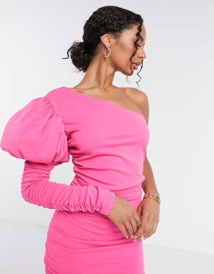 Moda Minx one shoulder puff sleeve mini dress in pink