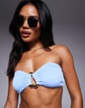 [Moda Minx] Moda Minx scrunch bandeau bikini top with irregular hoop detail in icy blue XS Ice blue