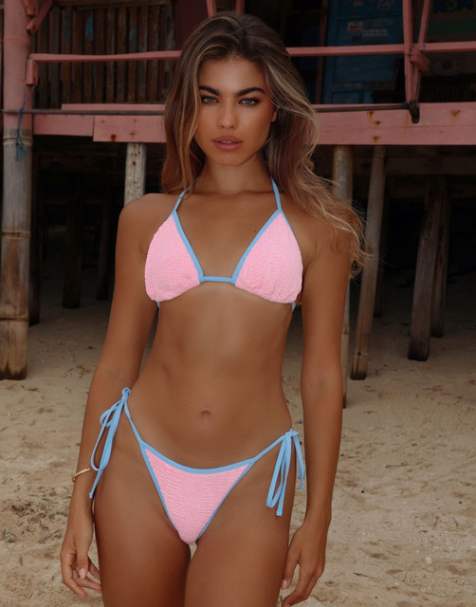 Moda Minx Scrunch contrast binding bikini set in baby pink - view 1