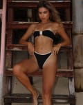[Moda Minx] Moda Minx scrunch contrast binding brazilian bikini bottoms in black L BLACK