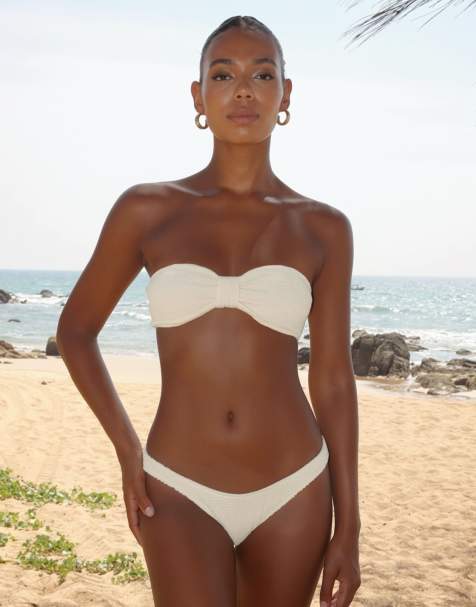 Moda Minx Scrunch fixed brazilian bikini bottom in coconut - view 1