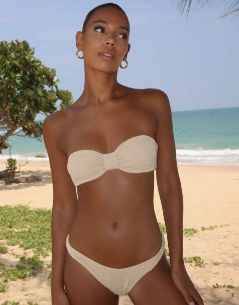 Moda Minx Scrunch fixed brazilian bikini bottom in light caramel - view 1
