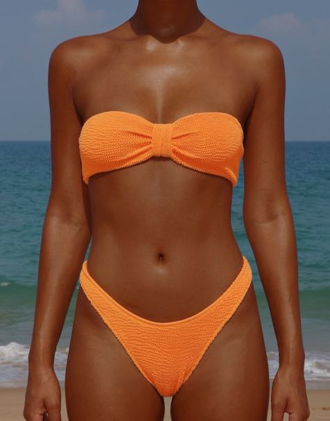 Moda Minx Scrunch fixed brazilian bikini bottom in tangerine - view 1