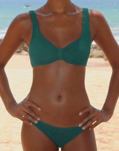 Moda Minx Scrunch fixed full brief bikini bottom in pine green - view 1