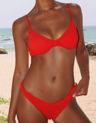 Moda Minx Scrunch Fixed Full Brief Bikini Bottom In Red