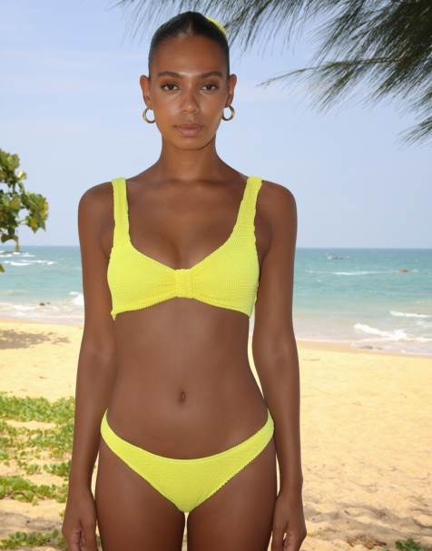 Moda Minx Scrunch fixed full brief bikini bottom in yellow - view 1