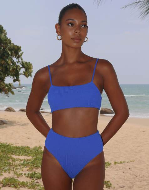 Moda Minx Scrunch high waist bikini bottom in azure blue - view 1