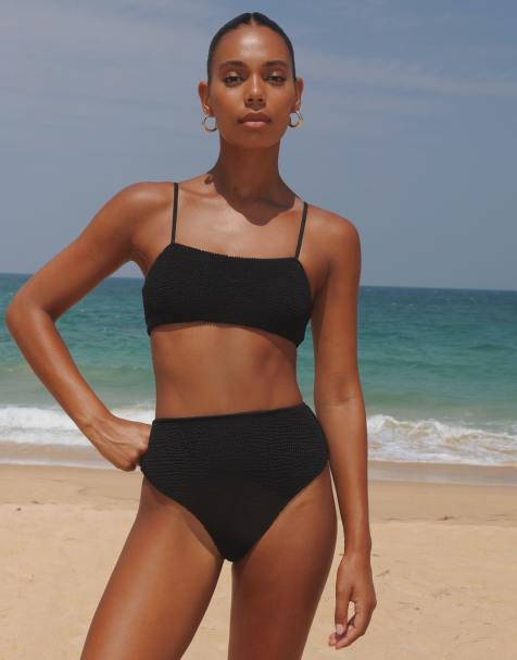 Moda Minx Scrunch high waist bikini bottom in black