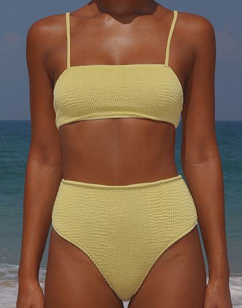 Moda Minx Scrunch high waist bikini bottom in lemon - view 1