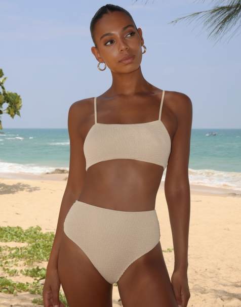 Moda Minx Scrunch high waist bikini bottom in light caramel - view 1