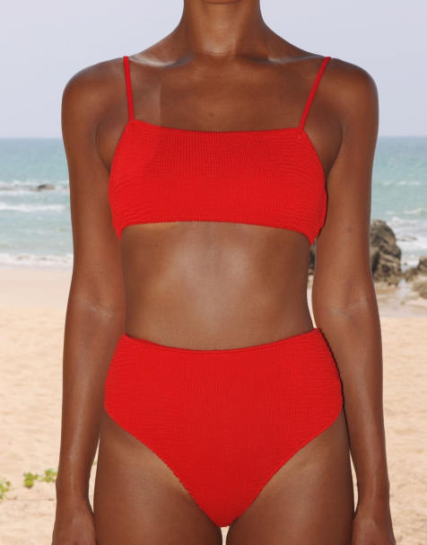 Moda Minx Scrunch high waist bikini bottom in red - view 1