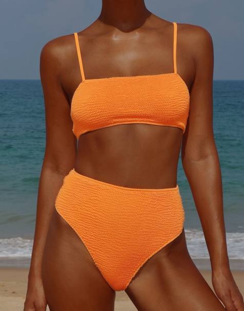 Moda Minx Scrunch high waist bikini bottom in tangerine - view 1
