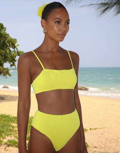 Moda Minx Scrunch high waist bikini bottom in yellow - view 1