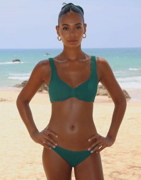 Moda Minx Scrunch knot crop top in pine green - view 1