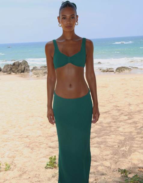 Moda Minx Scrunch long skirt in pine green - view 1