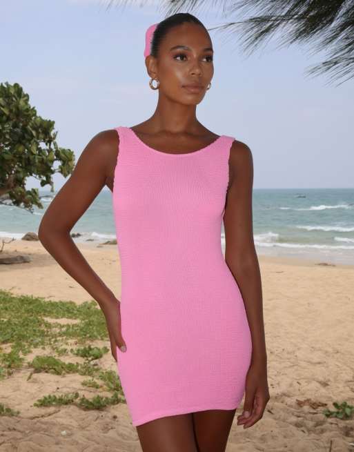 Moda Minx Scrunch low back mini dress in candy pink | ASOS
