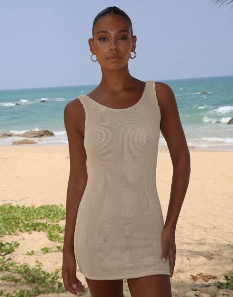 Moda Minx Scrunch low back mini dress in light caramel