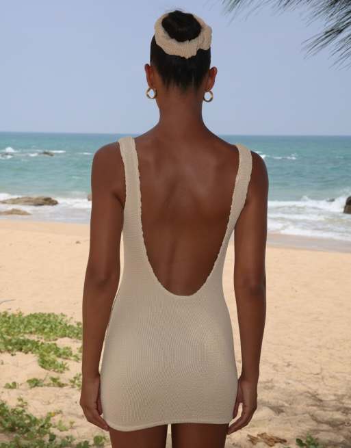 Moda Minx Scrunch low back mini dress in light caramel, 2 of 3