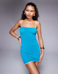 [Moda Minx] Moda Minx scrunch scoop back mini dress in teal with contrast piping-Blue M-L Teal