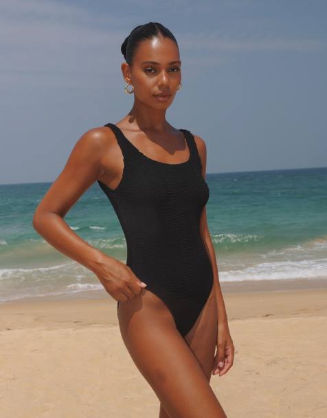 Moda Minx Scrunch scoop swimsuit in black - view 1