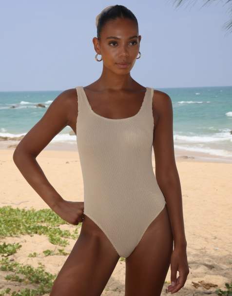 Moda Minx Scrunch scoop swimsuit in light caramel - view 1