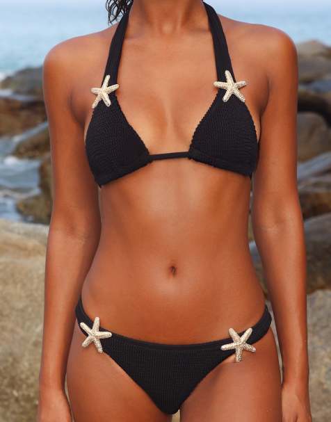 Moda Minx Scrunch starfish fixed bikini bottom in black - view 1