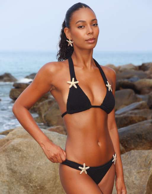 Moda Minx Scrunch starfish triangle bikini top in black, 4 of 4