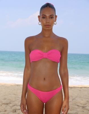 Moda Minx Scrunch Thick Strap Fixed Brazilian Bikini Bottom In Pink
