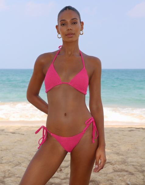 Moda Minx Scrunch tie side bikini bottom in raspberry - view 1