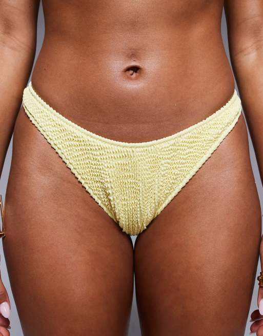 Moda Minx - Slip bikini in tessuto stropicciato giallo burro, 4 di 4