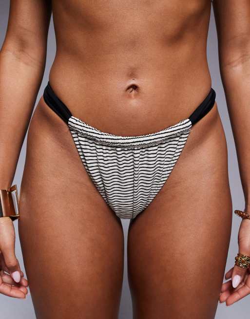 Moda Minx textured brazilian bikini bottoms in monochrome stripe, 4 of 4
