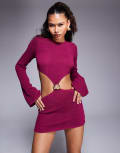 [Moda Minx] Moda Minx textured cut out mini dress in berry S-M Berry