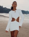 [Moda Minx] Moda Minx textured cut out mini dress in cream-White S-M CREAM