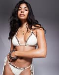 [Moda Minx] Moda Minx triangle bikini top with ruffle detailing in cream and brown-White S Coconut