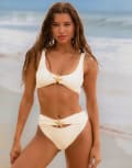 [Moda Minx] Moda Minx x Agnes Pimentel high waist bikini bottoms with starfish detail in coconut-White XS Coconut